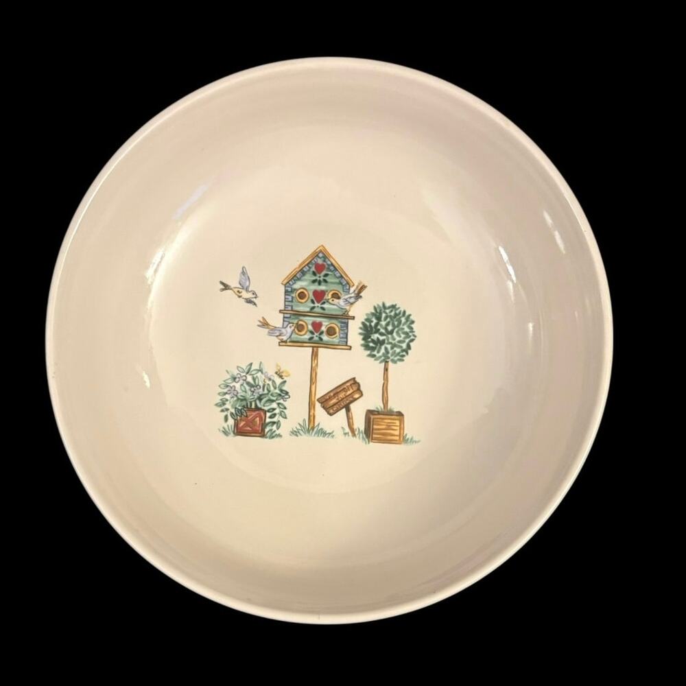 Thomson Pottery Birdhouse Serving Bowl 9.5” Country  Birds Cottagecore Farmhouse